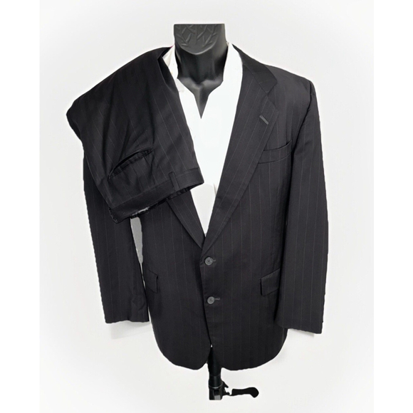 Hart Schaffner Marx Other - Hart Schaffner Marx Gold Trumpeter 44L Black Pin Striped Suit - Pants Flawed